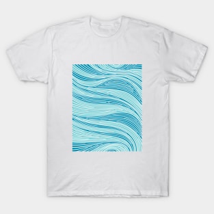 Flowing Doodle in Blue and Teal With White Lines T-Shirt